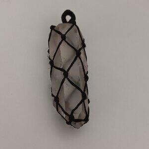 Natural Quartz and Black Macrame Wrapped Pendant